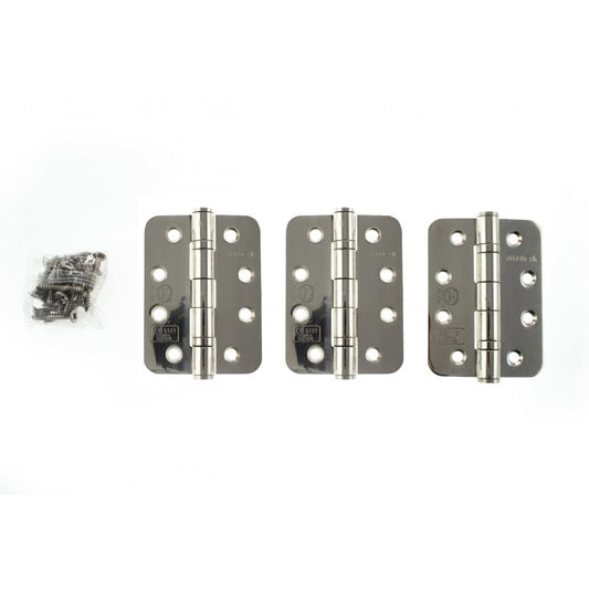 Atlantic UK Hardware Atlantic Radius Corner Ball Bearing Hinges 4"x3"x3mm Polished Stainless Steel AHR1433PSS(3) (SET OF