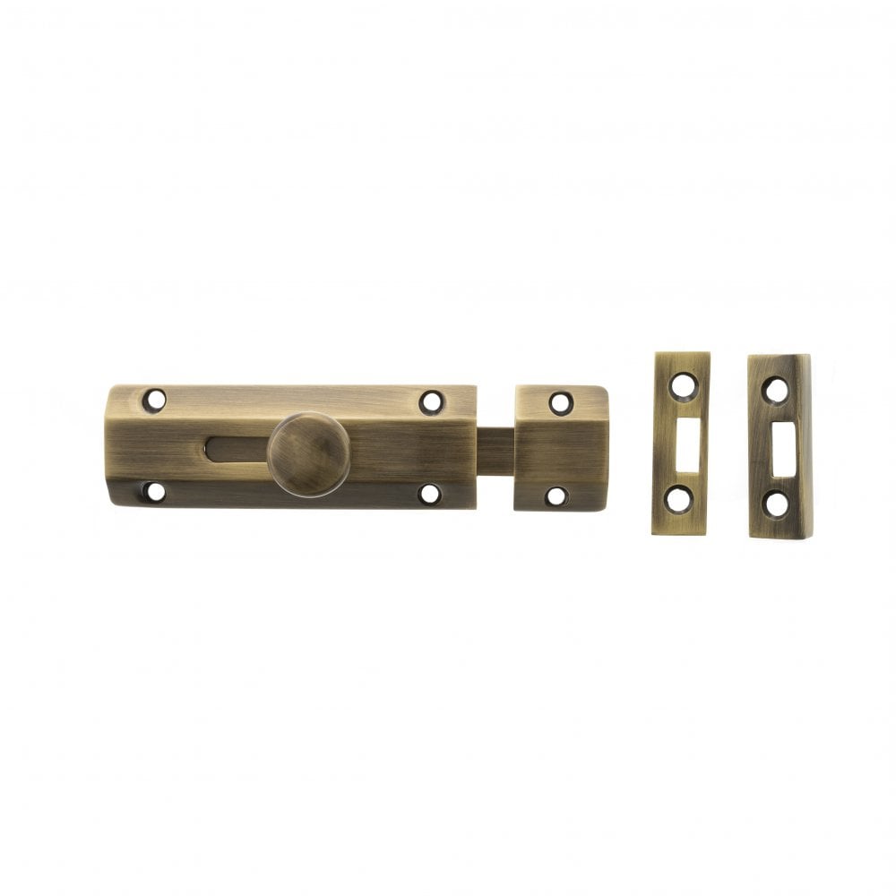 Atlantic UK Hardware Atlantic Solid Brass Surface Door Bolt 4" Antique Brass ASB4AB