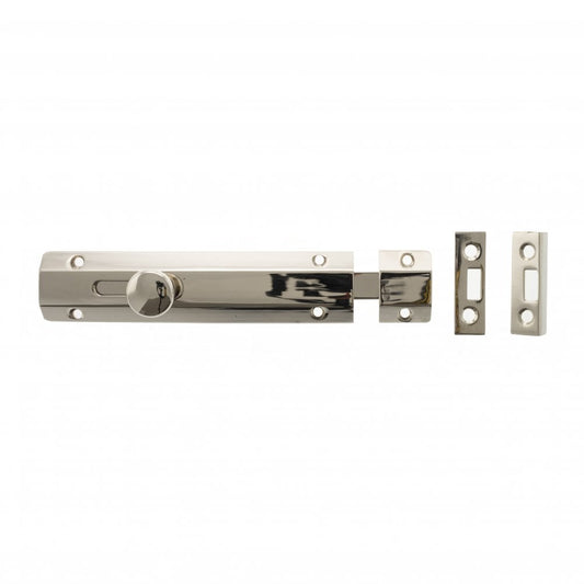 Atlantic UK Hardware Atlantic Solid Brass Surface Door Bolt 6" Polished Nickel ASB6PN