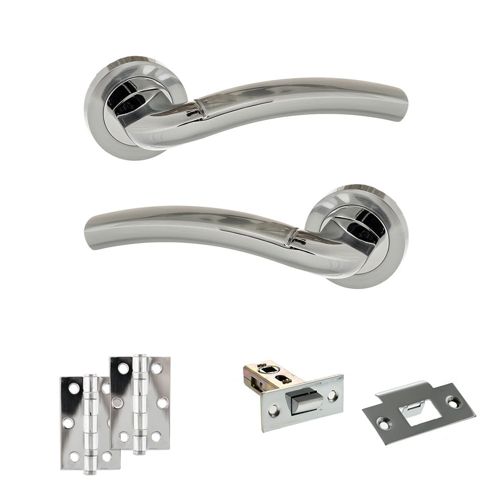Atlantic UK Hardware Eco Crest on Round Rose 2.5" Latch Set 3" Ungraded Hinges x2 ADPECO50SCPC7