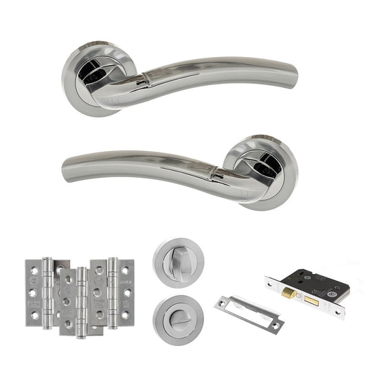 Atlantic UK Hardware Eco Crest on Round Rose 3" Bathroom Set 3" Grade 7 Hinges x3 ADPECO50SCPC9