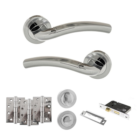 Atlantic UK Hardware Eco Crest on Round Rose 3" Bathroom Set 4" Grade 13 Hinges x3 ADPECO50SCPC11