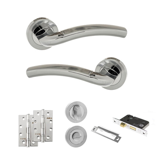 Atlantic UK Hardware Eco Crest on Round Rose 3" Bathroom Set 4" Slim Knuckle Hinges x2 ADPECO50SCPC13