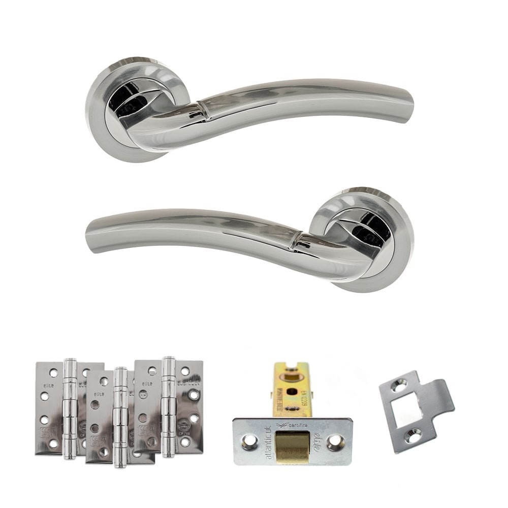Atlantic UK Hardware Eco Crest on Round Rose 3" Latch Set 4" Grade 13 Hinges x3 ADPECO50SCPC4
