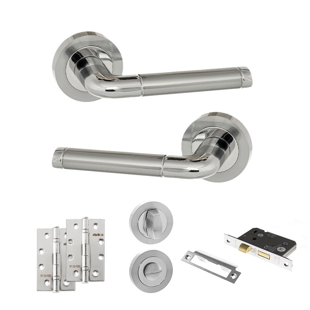Atlantic UK Hardware Eco Ocean on Round Rose 2.5" Bathroom Set 4" Slim Knuckle Hinges x2 ADPECO40SCPC12