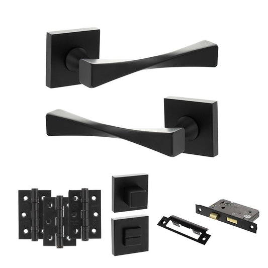 Atlantic UK Hardware Matt Black 2.5" Bathroom Set 3" Grade 7 Hinges x3 Senza Pari Guido on Square Rose ADPSP190MB8