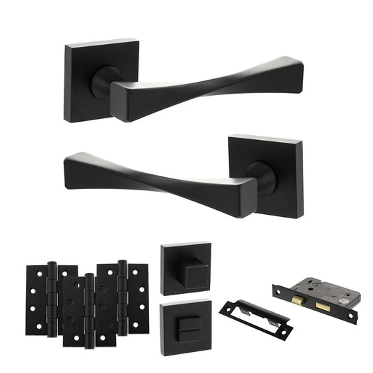 Atlantic UK Hardware Matt Black 2.5" Bathroom Set 4" Grade 13 Hinges x3 Senza Pari Guido on Square Rose ADPSP190MB10