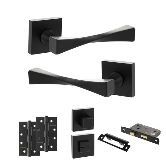 Atlantic UK Hardware Matt Black 2.5" Bathroom Set 4" Slim Knuckle Hinges x2 Senza Pari Guido on Square Rose ADPSP190MB12
