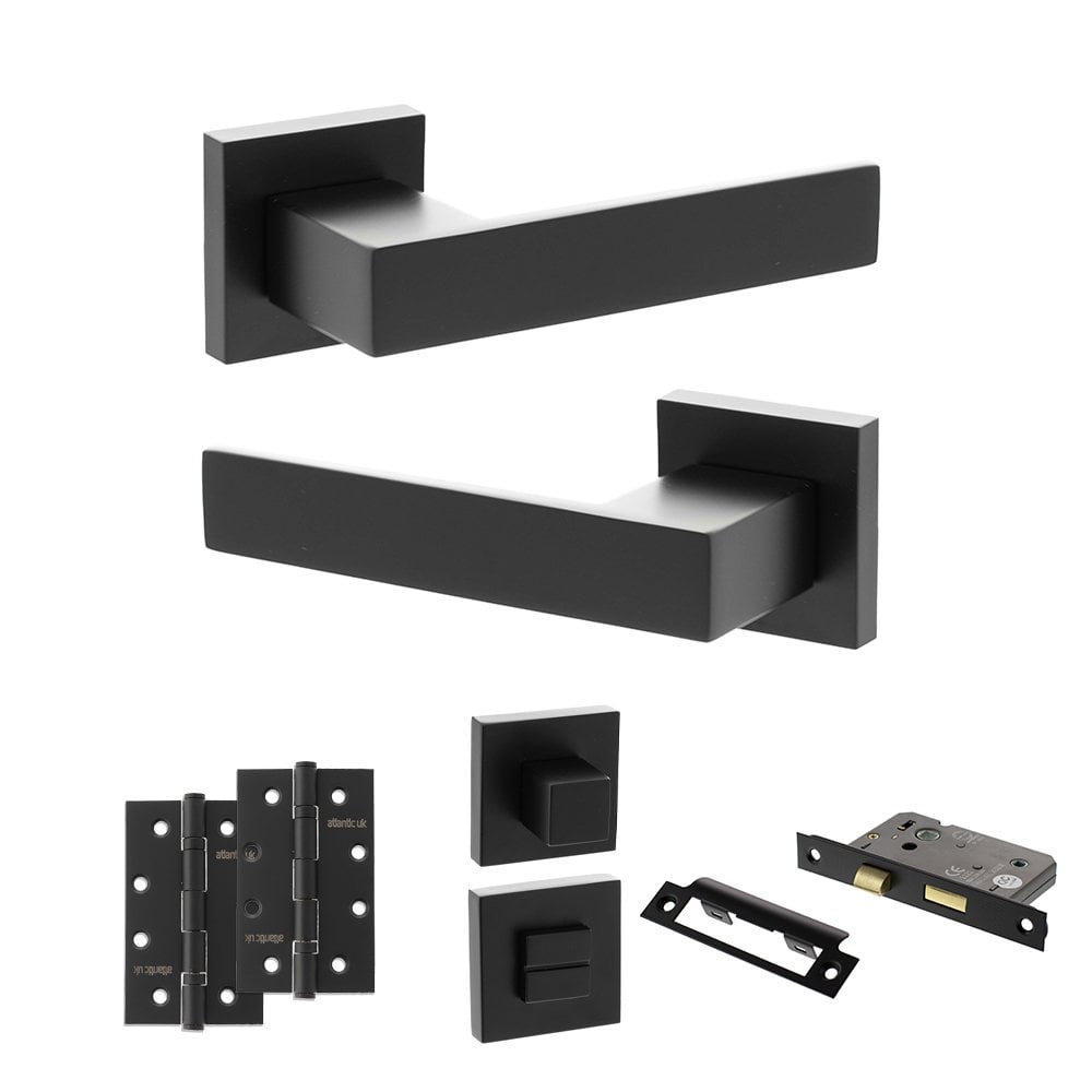 Atlantic UK Hardware Matt Black 2.5" Bathroom Set 4" Slim Knuckle Hinges x2 Senza Pari Panetti on Square Rose ADPSP217MB