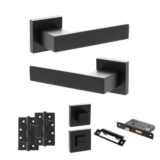 Atlantic UK Hardware Matt Black 2.5" Bathroom Set 4" Slim Knuckle Hinges x2 Senza Pari Panetti on Square Rose ADPSP217MB