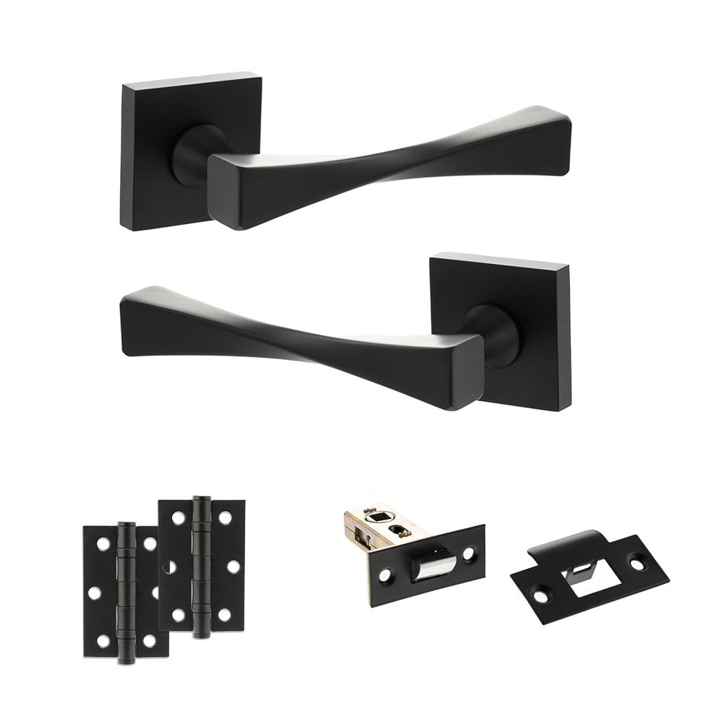 Atlantic UK Hardware Matt Black 2.5" Latch Set 3" Ungraded Hinges x2 Senza Pari Guido on Square Rose ADPSP190MB7