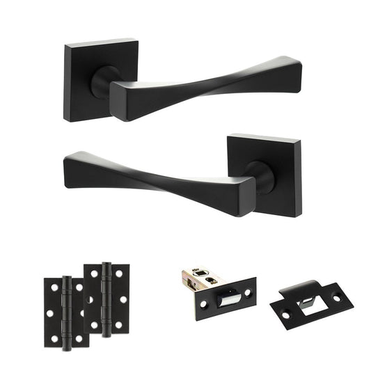 Atlantic UK Hardware Matt Black 2.5" Latch Set 3" Ungraded Hinges x2 Senza Pari Guido on Square Rose ADPSP190MB7