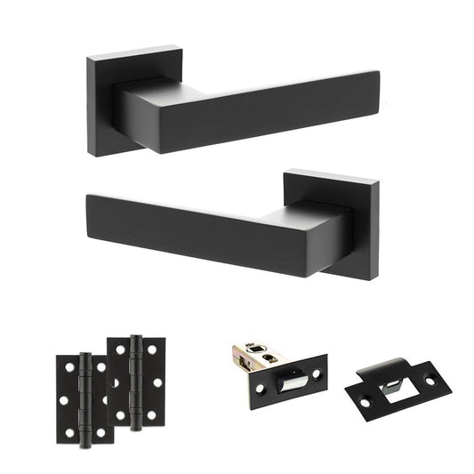 Atlantic UK Hardware Matt Black 2.5" Latch Set 3" Ungraded Hinges x2 Senza Pari Panetti on Square Rose ADPSP217MB7