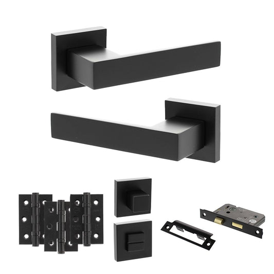 Atlantic UK Hardware Matt Black 3" Bathroom Set 3" Grade 7 Hinges x3 Senza Pari Panetti on Square Rose ADPSP217MB9