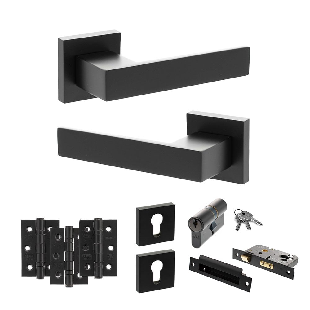 Atlantic UK Hardware Matt Black 3" Bathroom Set 4" Slim Knuckle Hinges x2 Senza Pari Panetti on Square Rose ADPSP217MB13