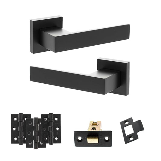 Atlantic UK Hardware Matt Black 3" Latch Set 3" Grade 7 Hinges x3 Senza Pari Panetti on Square Rose ADPSP217MB2
