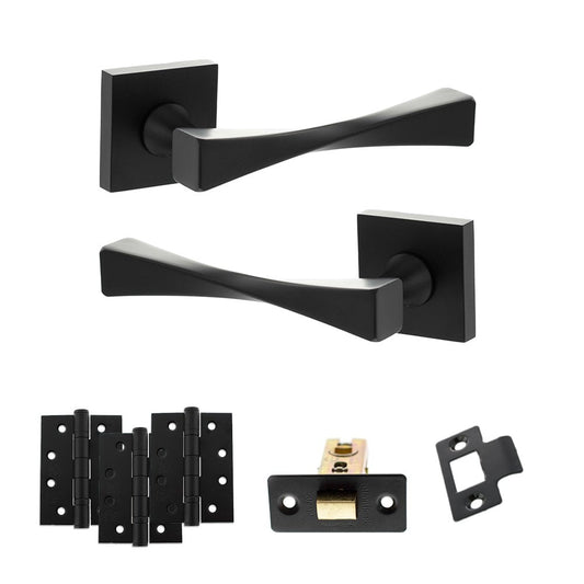 Atlantic UK Hardware Matt Black 3" Latch Set 4" Grade 13 Hinges x3 Senza Pari Guido on Square Rose ADPSP190MB4