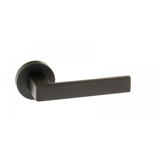 Atlantic UK Hardware Matt Black Forme Asti Designer Lever on Minimal Round Rose FMR254MB
