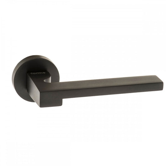 Atlantic UK Hardware Matt Black Forme Ginevra Designer Lever on Minimal Round Rose FMR430MB