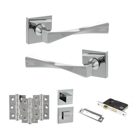 Atlantic UK Hardware Polished Chrome 2.5" Bathroom Set 3" Grade 7 Hinges x3 Senza Pari Guido on Square Rose ADPSP190CP8