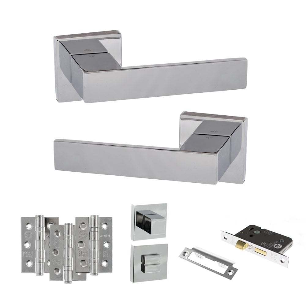 Atlantic UK Hardware Polished Chrome 2.5" Bathroom Set 3" Grade 7 Hinges x3 Senza Pari Panetti on Square Rose ADPSP217CP