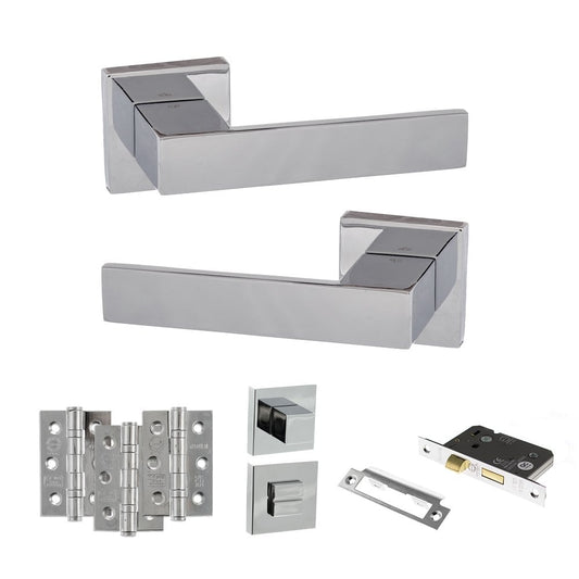 Atlantic UK Hardware Polished Chrome 2.5" Bathroom Set 3" Grade 7 Hinges x3 Senza Pari Panetti on Square Rose ADPSP217CP