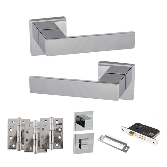 Atlantic UK Hardware Polished Chrome 2.5" Bathroom Set 4" Grade 13 Hinges x3 Senza Pari Panetti on Square Rose ADPSP217C