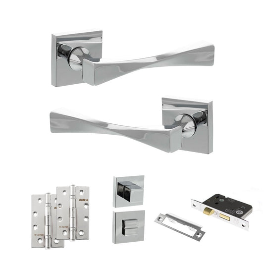Atlantic UK Hardware Polished Chrome 2.5" Bathroom Set 4" Slim Knuckle Hinges x2 Senza Pari Guido on Square Rose ADPSP19