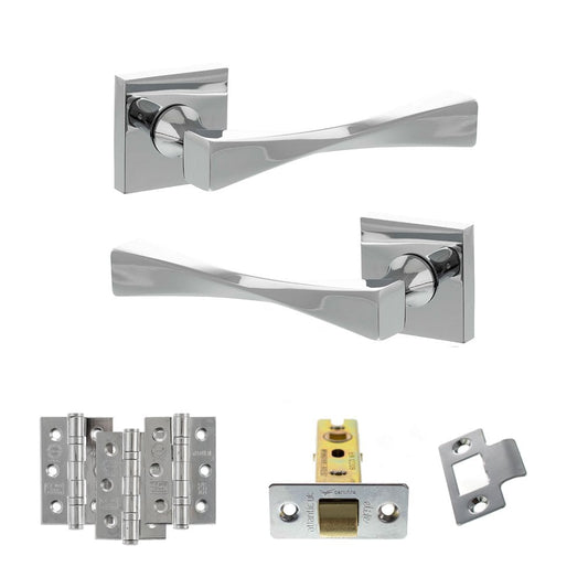 Atlantic UK Hardware Polished Chrome 2.5" Latch Set 3" Grade 7 Hinges x3 Senza Pari Guido on Square Rose ADPSP190CP1