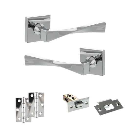 Atlantic UK Hardware Polished Chrome 2.5" Latch Set 3" Ungraded Hinges x2 Senza Pari Guido on Square Rose ADPSP190CP7