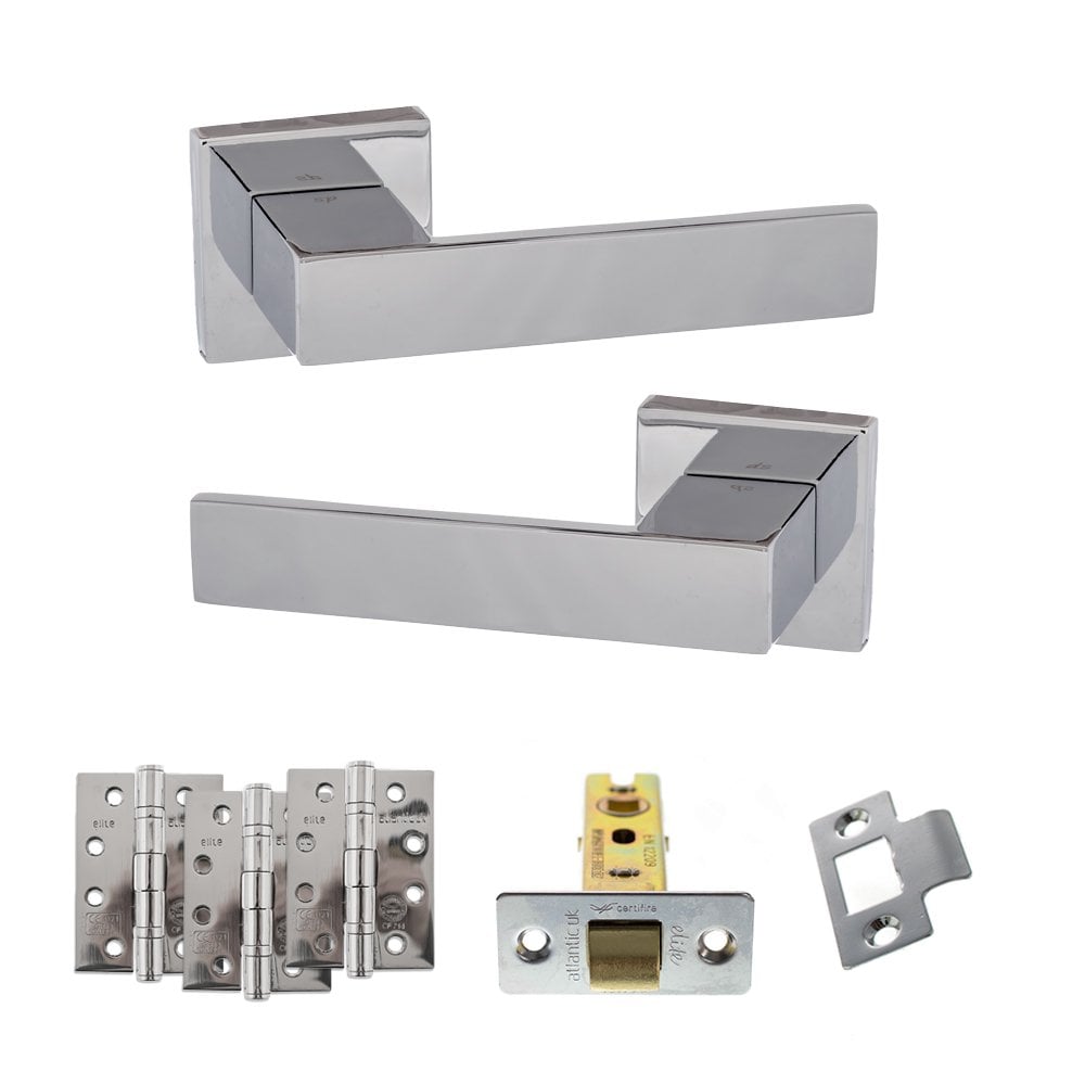 Atlantic UK Hardware Polished Chrome 2.5" Latch Set 4" Grade 13 Hinges x3 Senza Pari Panetti on Square Rose ADPSP217CP3