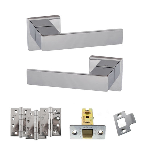 Atlantic UK Hardware Polished Chrome 2.5" Latch Set 4" Grade 13 Hinges x3 Senza Pari Panetti on Square Rose ADPSP217CP3