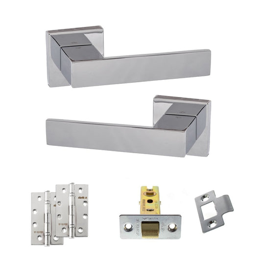 Atlantic UK Hardware Polished Chrome 2.5" Latch Set 4" Slim Knuckle Hinges x2 Senza Pari Panetti on Square Rose ADPSP217