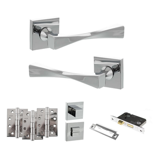 Atlantic UK Hardware Polished Chrome 3" Bathroom Set 4" Grade 13 Hinges x3 Senza Pari Guido on Square Rose ADPSP190CP11