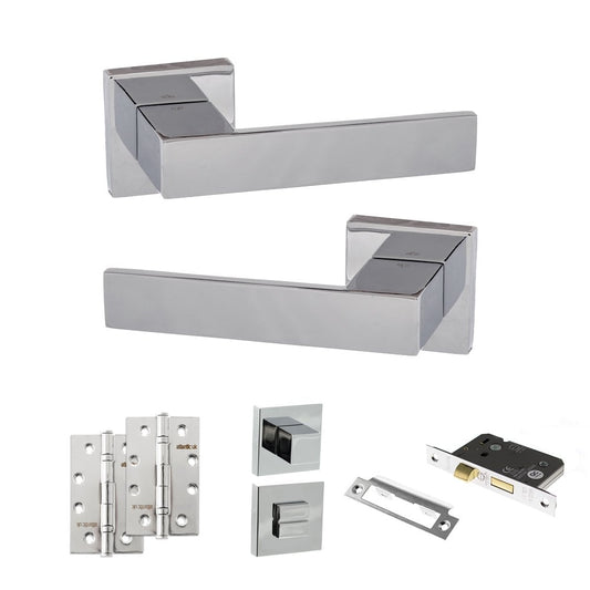 Atlantic UK Hardware Polished Chrome 3" Bathroom Set 4" Slim Knuckle Hinges x2 Senza Pari Panetti on Square Rose ADPSP21