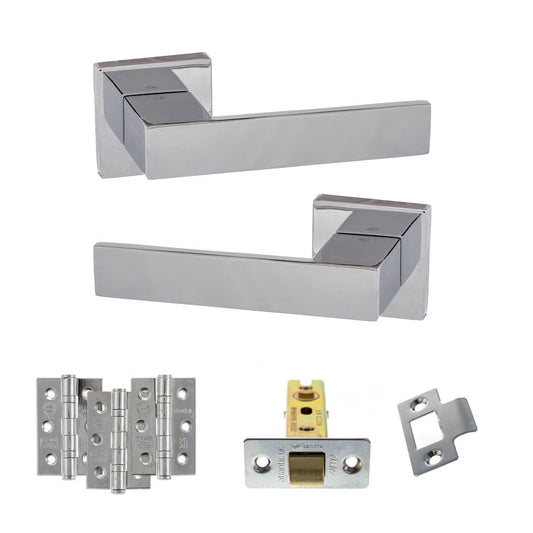 Atlantic UK Hardware Polished Chrome 3" Latch Set 3" Grade 7 Hinges x3 Senza Pari Panetti on Square Rose ADPSP217CP2