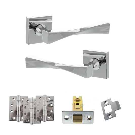 Atlantic UK Hardware Polished Chrome 3" Latch Set 4" Grade 13 Hinges x3 Senza Pari Guido on Square Rose ADPSP190CP4