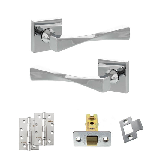 Atlantic UK Hardware Polished Chrome 3" Latch Set 4" Slim Knuckle Hinges x2 Senza Pari Guido on Square Rose ADPSP190CP6