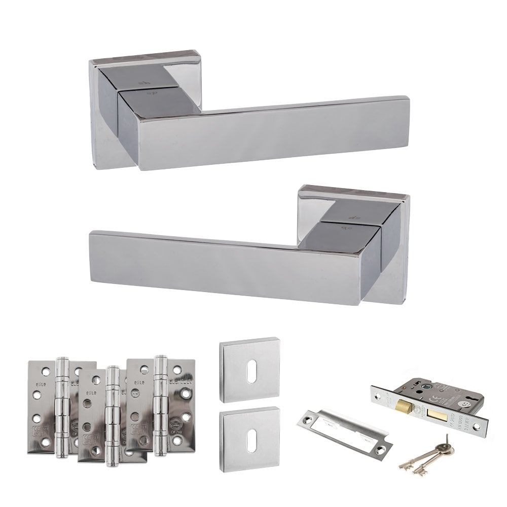 Atlantic UK Hardware Polished Chrome 3" Sashlock Lock Set 4" Grade 13 Hinges x3 Senza Pari Panetti on Square Rose ADPSP2