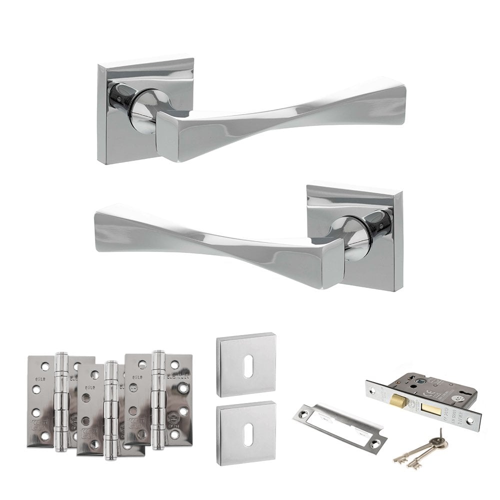 Atlantic UK Hardware Polished Chrome 3" Sashlock Lock Set Senza Pari Guido on Square Rose 4" Grade 13 Hinges x3 ADPSP190