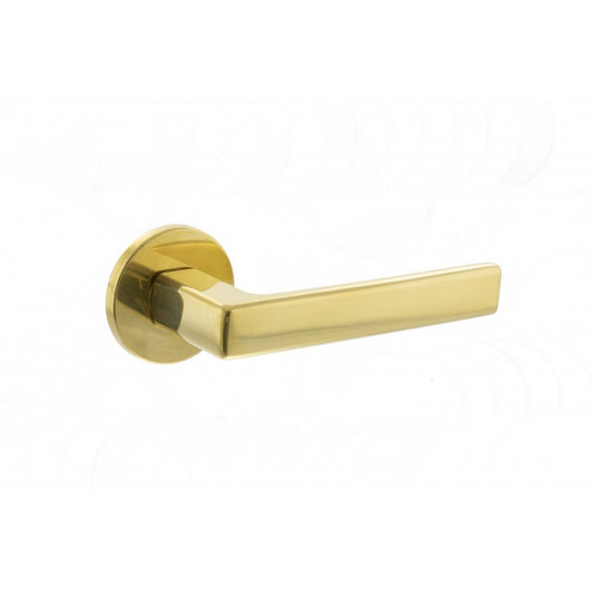 Atlantic UK Hardware Raw Brass Tupai Exclusivo 5S Line Portel Designer Lever on 5mm Slimline Round Rose XT3095R5SRB