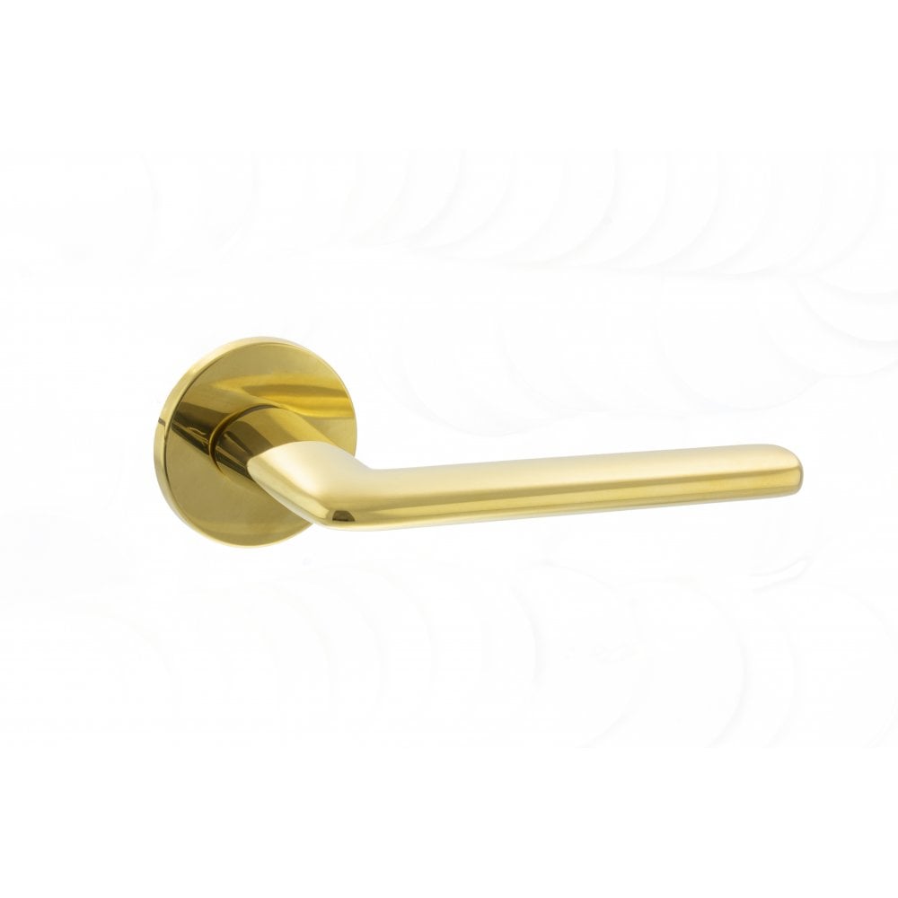 Atlantic UK Hardware Raw Brass Tupai Exclusivo 5S Line Tavira Designer Lever on 5mm Slimline Round Rose XT3098R5SRB