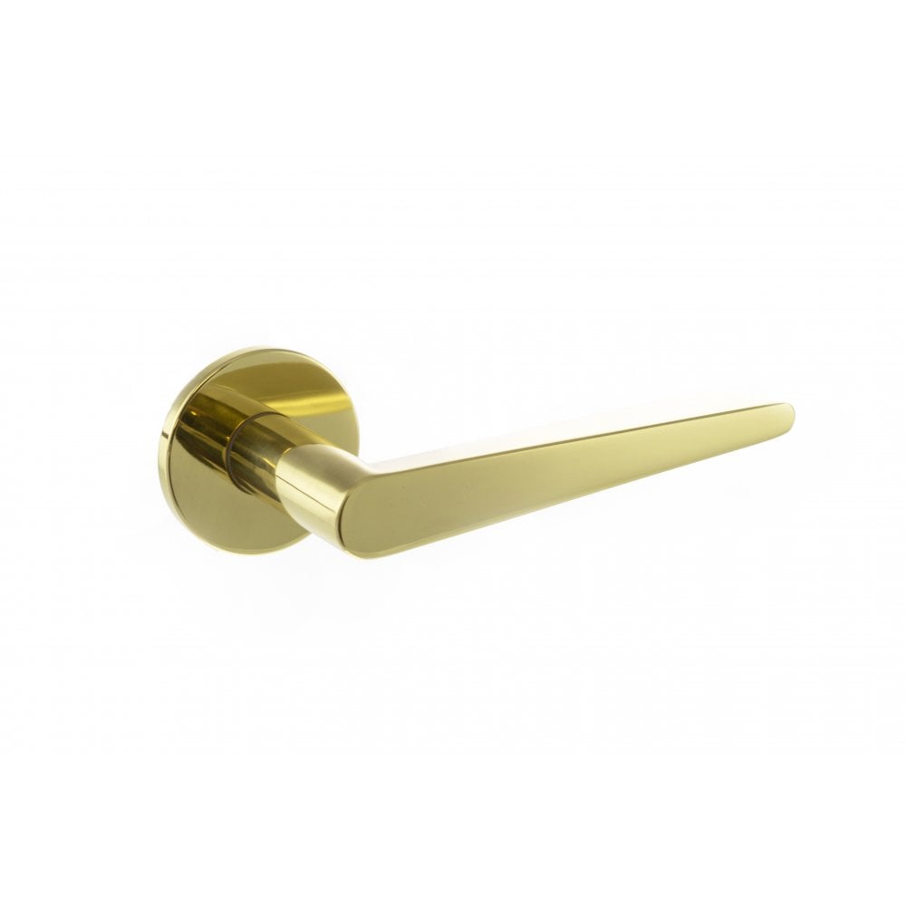 Atlantic UK Hardware Raw Brass Tupai Exclusivo 5S Line Torrao Designer Lever on 5mm Slimline Round Rose XT1967R5SRB
