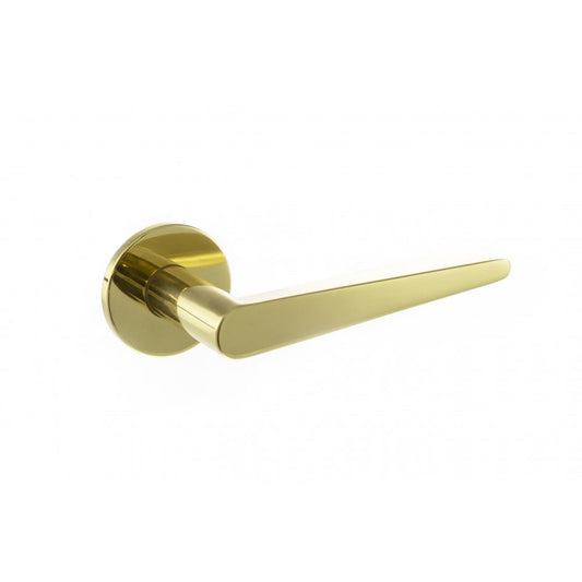 Atlantic UK Hardware Raw Brass Tupai Exclusivo 5S Line Torrao Designer Lever on 5mm Slimline Round Rose XT1967R5SRB