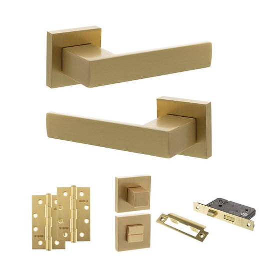 Atlantic UK Hardware Satin Brass 2.5" Bathroom Set 4" Slim Knuckle Hinges x2 Senza Pari Panetti on Square Rose ADPSP217S