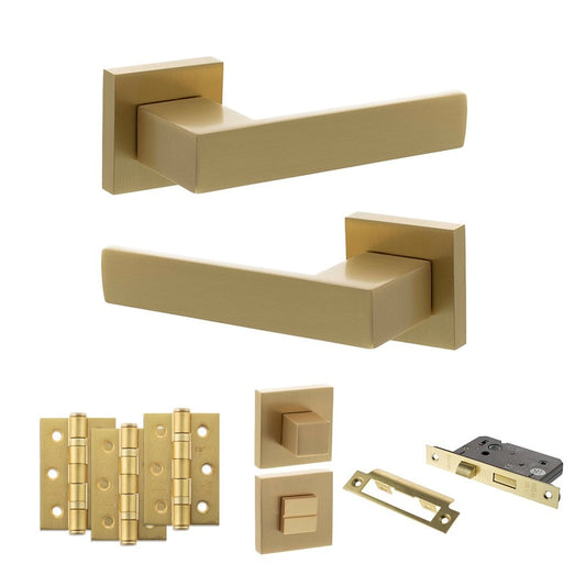 Atlantic UK Hardware Satin Brass 3" Bathroom Set 3" Grade 7 Hinges x3 Senza Pari Panetti on Square Rose ADPSP217SB9