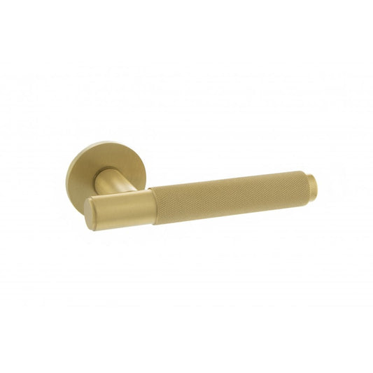 Atlantic UK Hardware Satin Brass Crompton Designer Lever on 5mm Slimline Round Rose MHSR100SB
