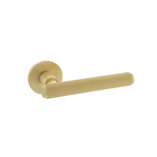Atlantic UK Hardware Satin Brass Stephenson Designer Lever on 5mm Slimline Round Rose MHSR250SB