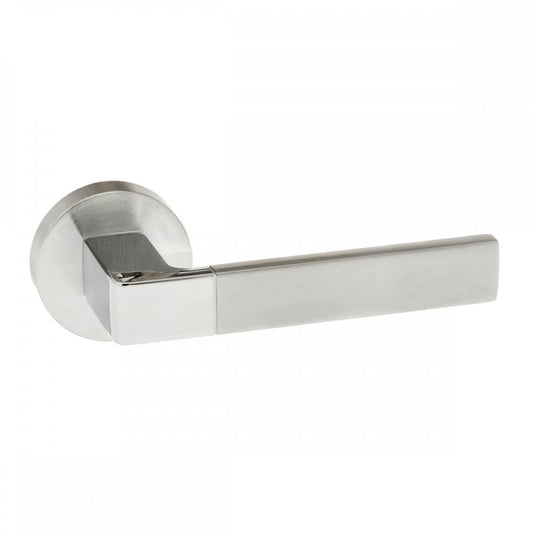 Atlantic UK Hardware Satin Chrome / Polished Chrome Forme Asti Designer Lever on Minimal Round Rose FMR255SCPC