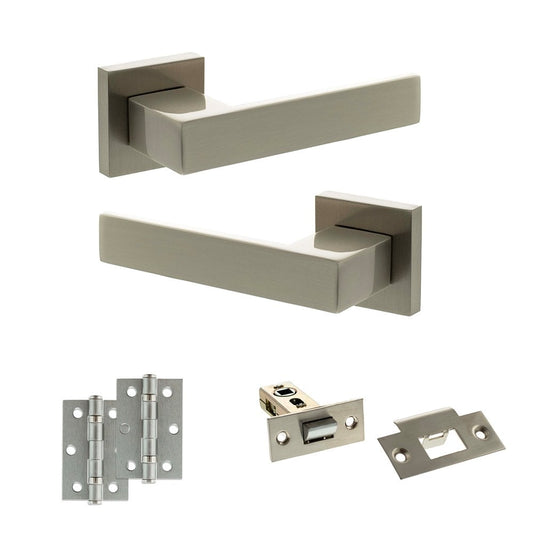 Atlantic UK Hardware Satin Nickel 2.5" Latch Set 3" Ungraded Hinges x2 Senza Pari Panetti on Square Rose ADPSP217SN7